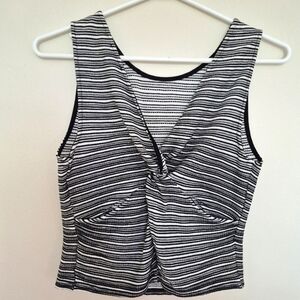Dynamite Black White Striped Sleeveless Crop Top with Back Twist – Size Medium